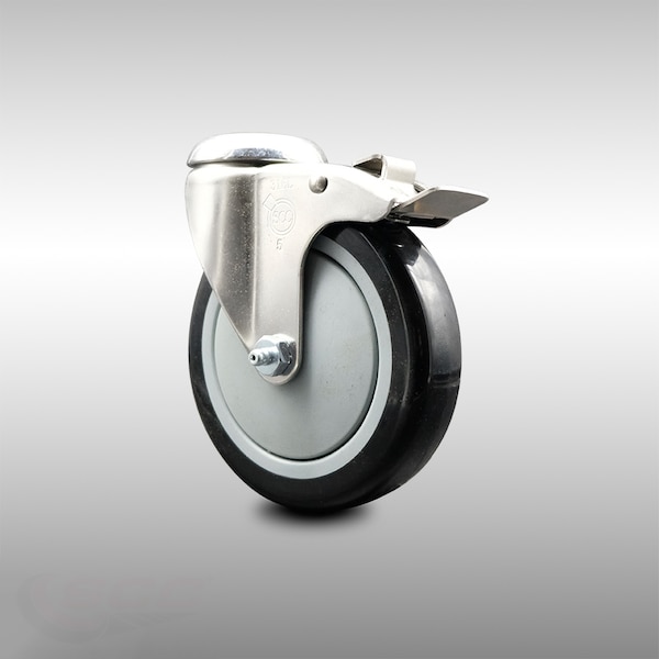 5 Inch 316SS Black Polyurethane Swivel Bolt Hole Caster with Total Lock Brake